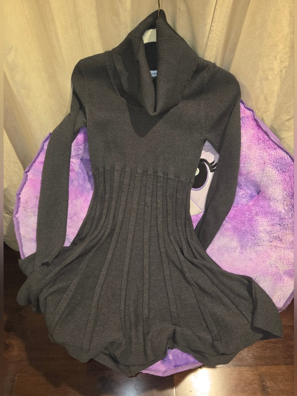 Calvin Klein Dark Gray Long Sleeve Cowl Neck Dress